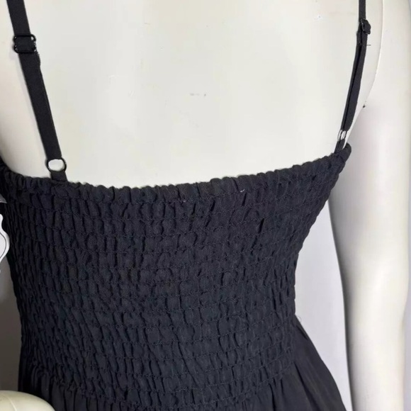 AUW SMOCKED BODICE BLACK FLARE HEM MAXI DRESS BOHO CHIC LARGE - Picture 8 of 15